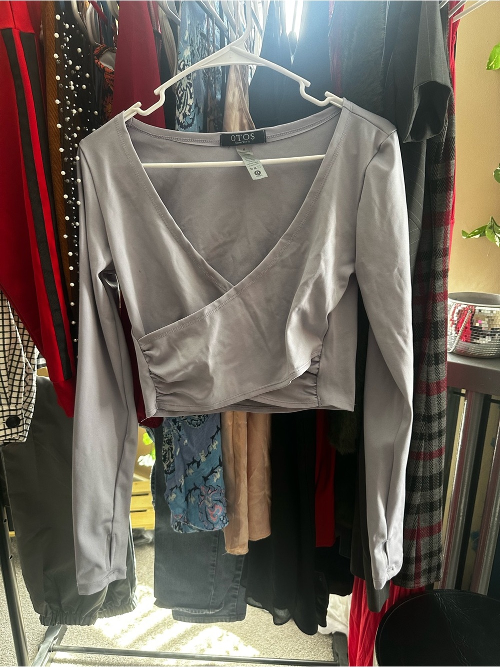 OTOS Lilac Long-Sleeve Wrap Crop Top - Picture 6 of 7